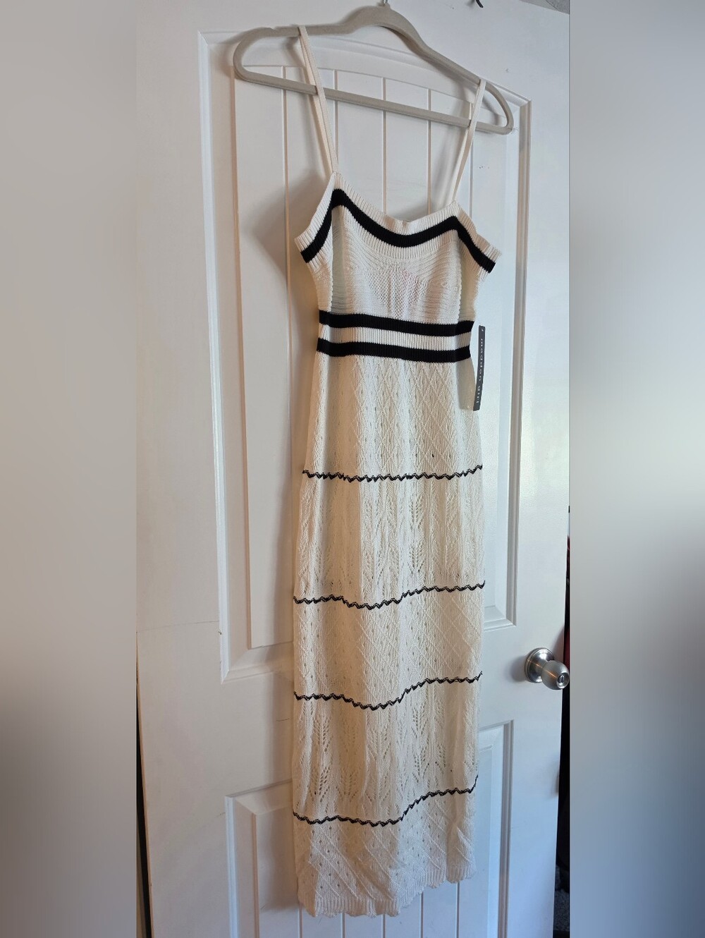 Madden Girl Cream Maxi Dress with Black Stripe Accents